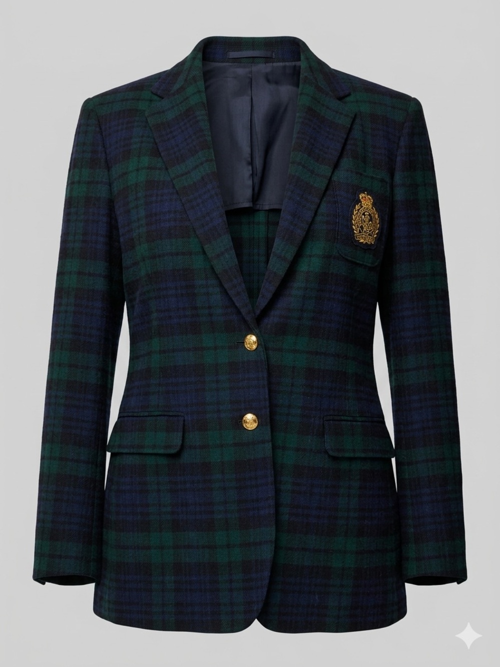 Lauren Ralph Lauren Black Watch Plaid Wool Cashmere Crest Blazer Jacket 16 - Picture 1 of 13